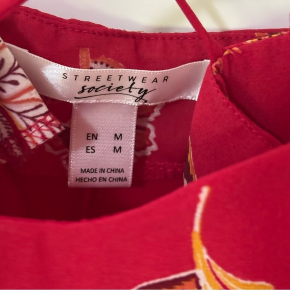 Streetwear Society| Red Floral X-Back Spaghetti Strap Mini Sheath Dress Sz M - Picture 2 of 5